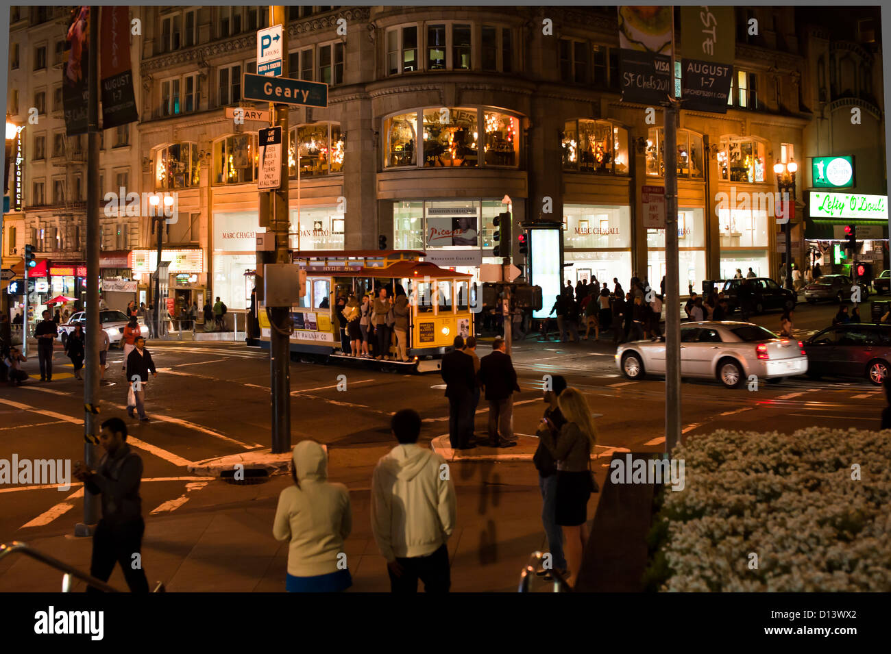 San Francisco cable car la nuit Banque D'Images