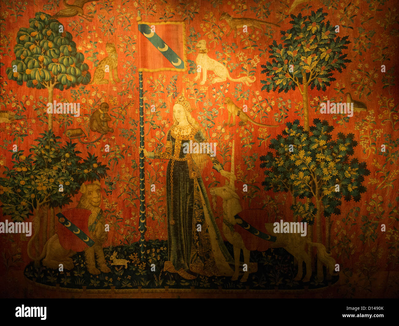 Tapisserie Murale "La Dame à La Licorne" - Sens De La Vue, 85x120 Cm, Coton, Style Médiéval