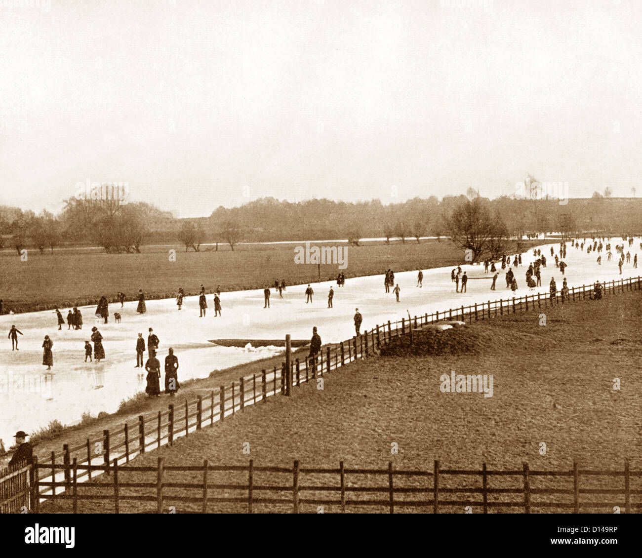 Patinage sur la Tamise à Oxford période victorienne Banque D'Images