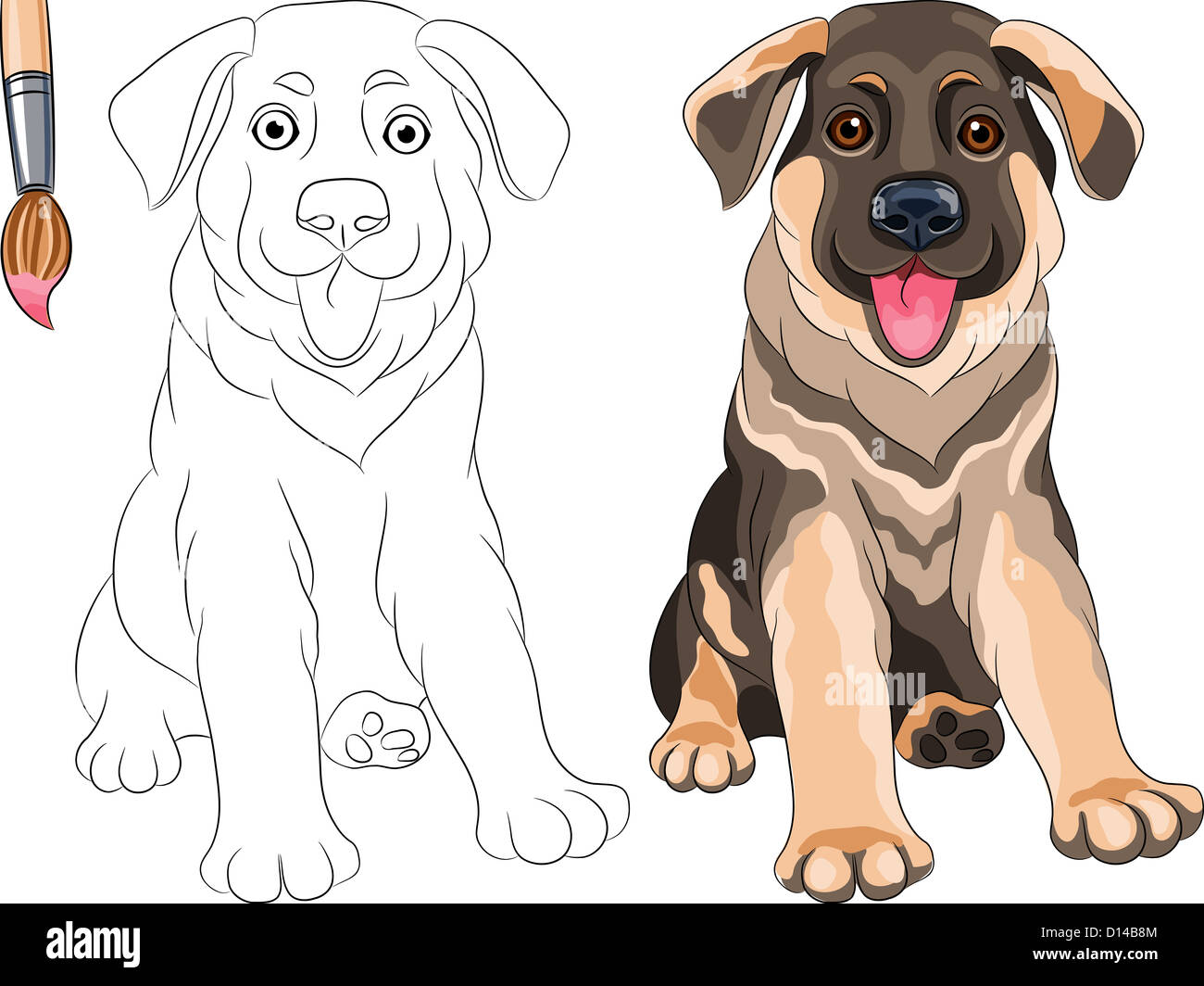 Livre de coloriage pour les enfants de vecteur de funny smiling chiot berger allemand race Banque D'Images