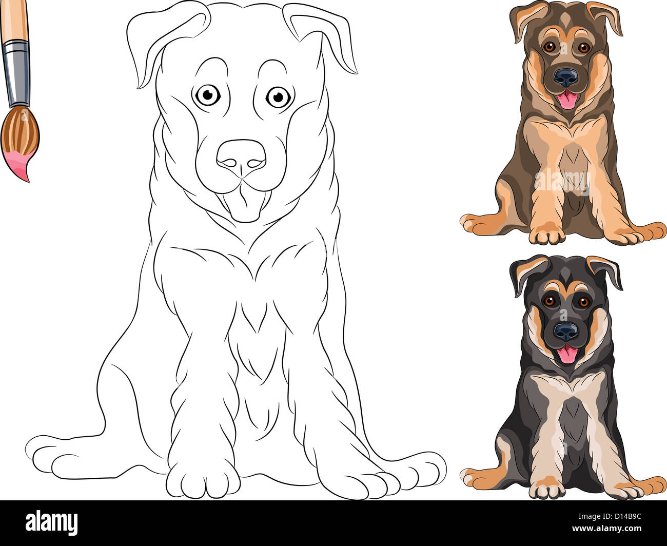 Livre De Coloriage Pour Les Enfants De Vecteur De Funny Smiling Chiot Berger Allemand Race Photo Stock Alamy