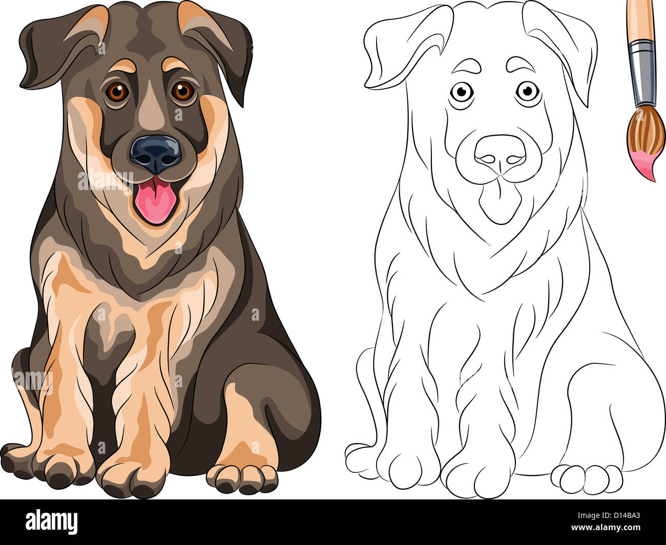 Livre de coloriage pour les enfants de vecteur de funny smiling chiot berger allemand race Banque D'Images