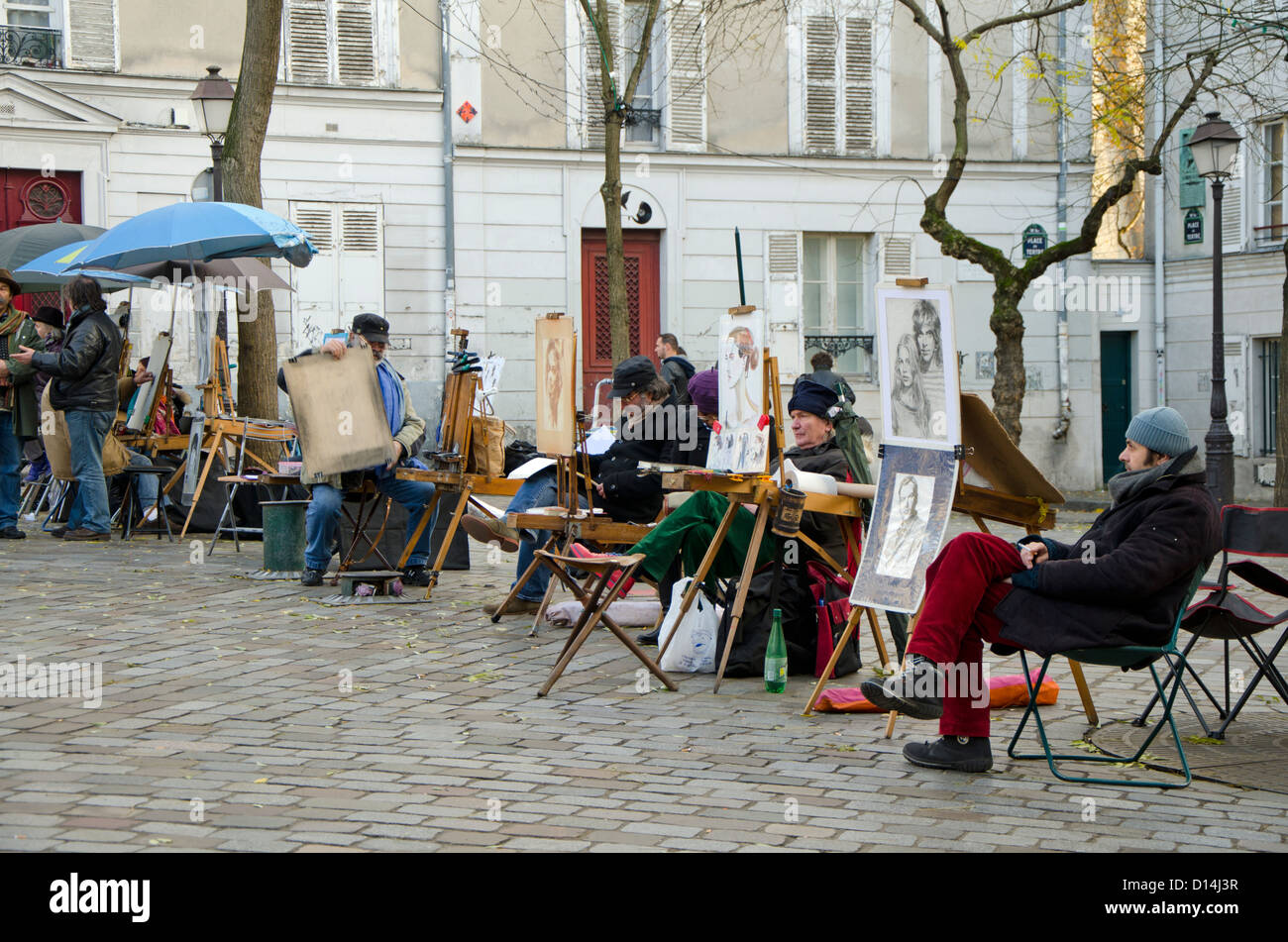 Peintres à la Place du Tertre à Paris à Montmartre, Paris, France. Banque D'Images