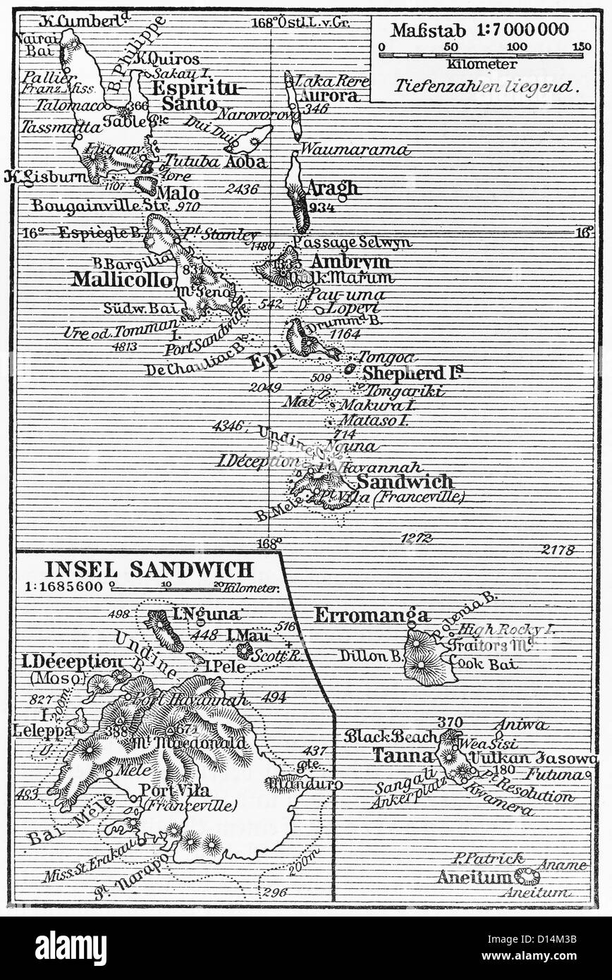 Vintage carte de la Géorgie du Sud et les îles Sandwich du Sud à partir de la fin du 19ème siècle Banque D'Images