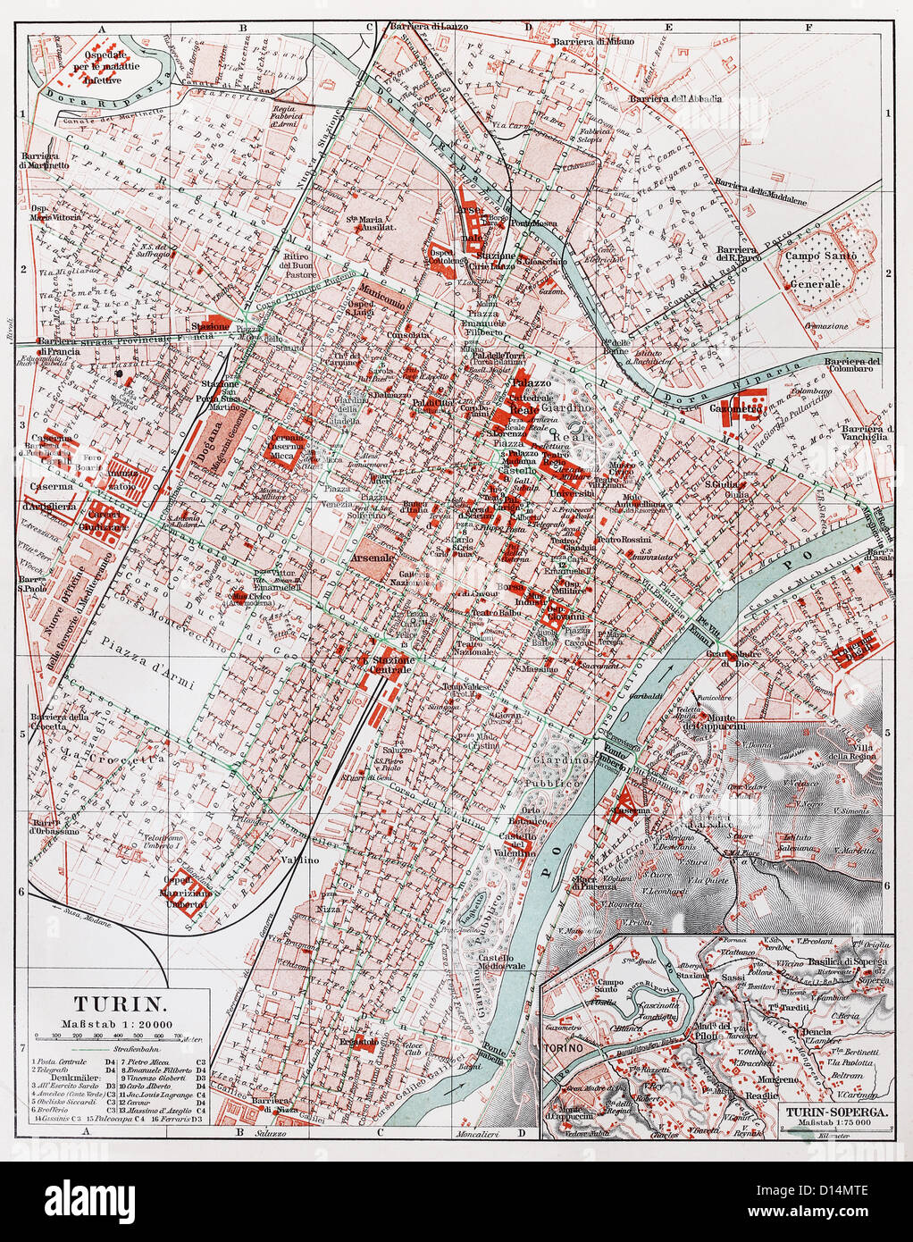 Vintage carte de Turin à partir de la fin du 19e siècle Banque D'Images