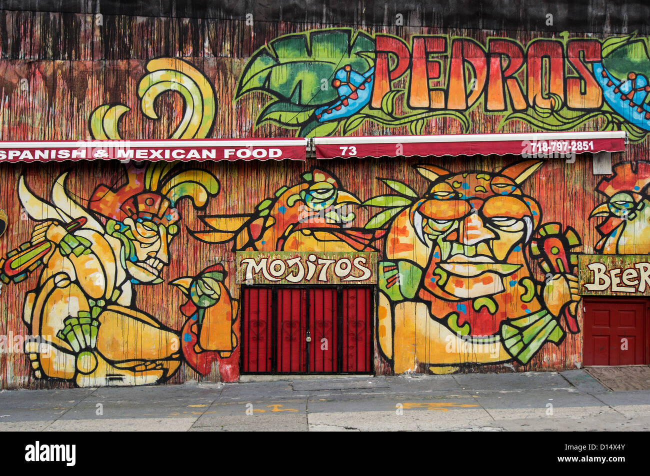 Peinture murale, Restaurant Mexicain, Dumbo, Brooklyn, New York, USA Banque D'Images