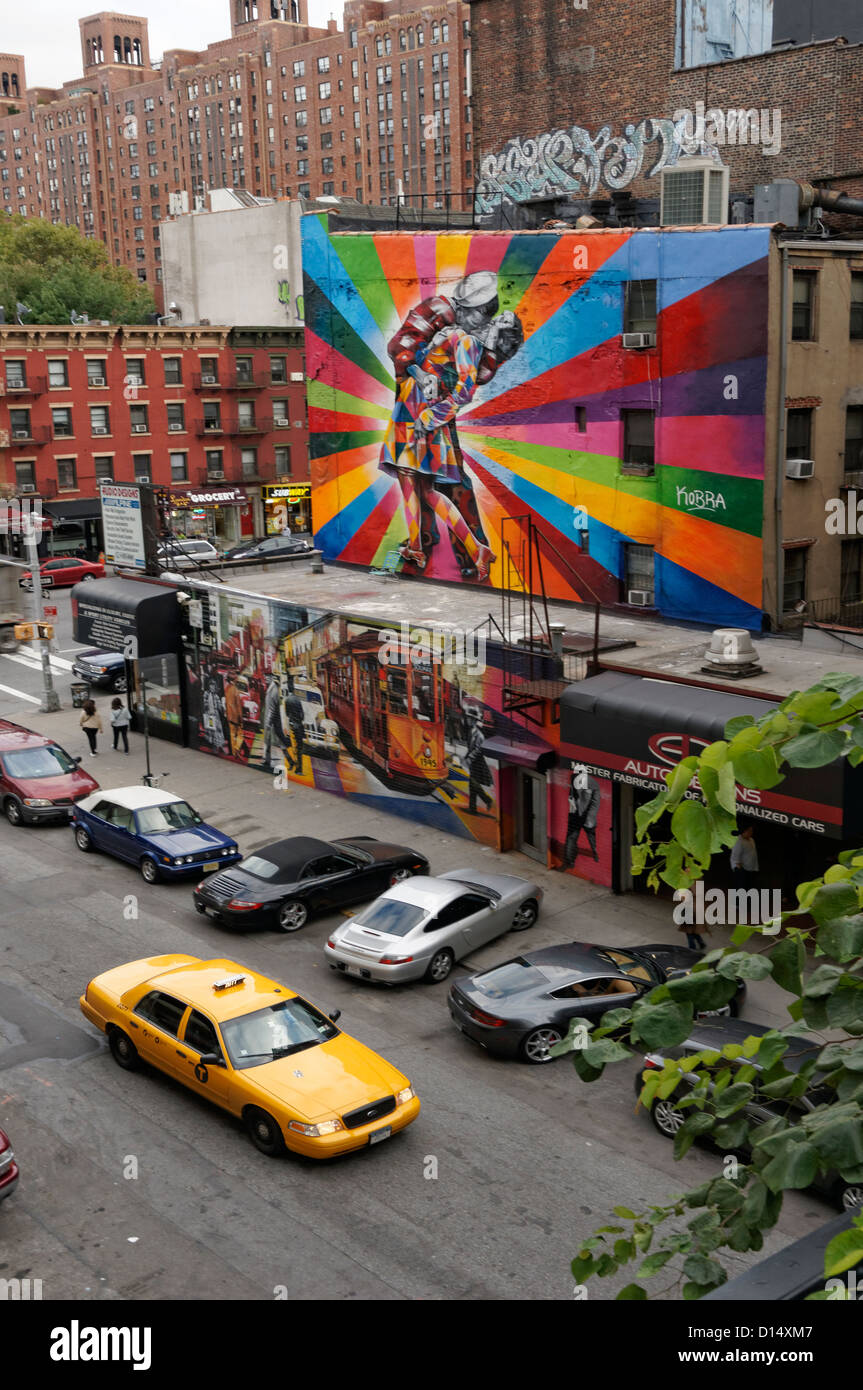 Avis de lignes de peinture murale Le baiser , de Meatpacking District, NEW YORK Banque D'Images