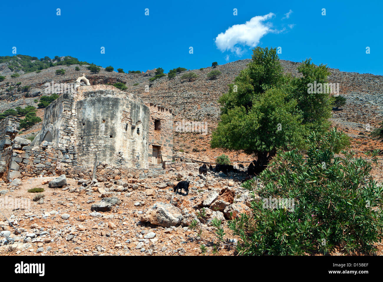 Vieille église à Aghia Roumeli de l'île de Crète en Grèce.domaine de la gorge de Samaria. Banque D'Images