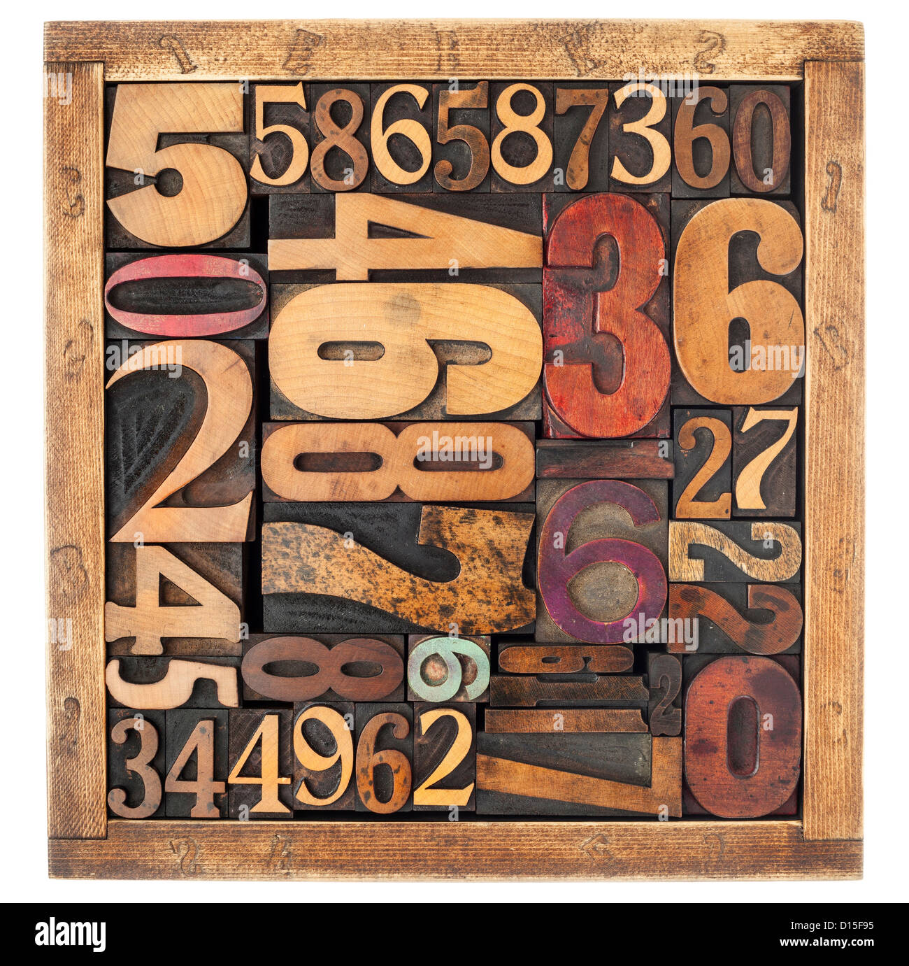 Nombre abstract - typographie vintage type de blocs dans une boîte, un autre format et style Banque D'Images