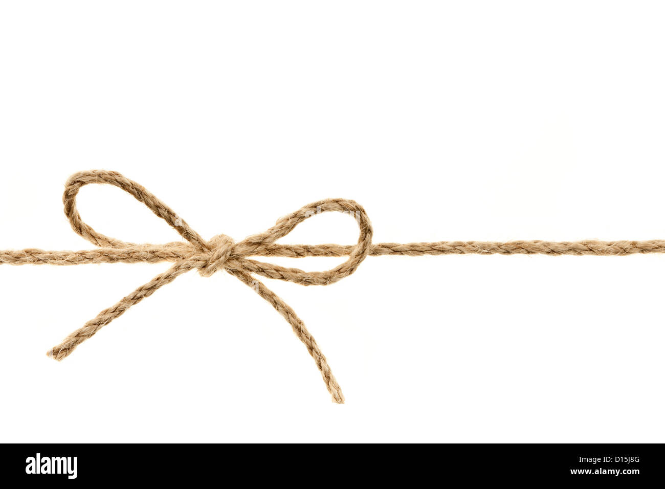 Libre de ficelle tressé attaché dans un noeud bow isolé sur fond blanc Banque D'Images