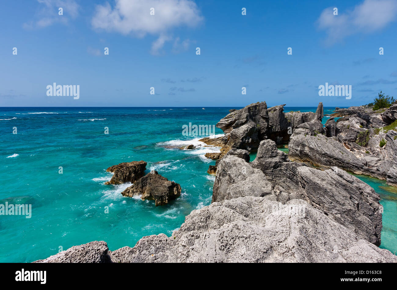 Paysage de l'océan et Rock à Horseshoe Bay, Bermudes Banque D'Images