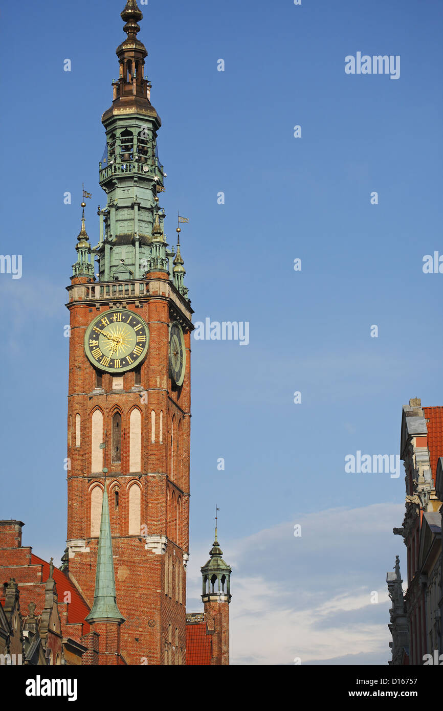 L'Hôtel de Ville, Marché, Gdansk, Pologne Banque D'Images