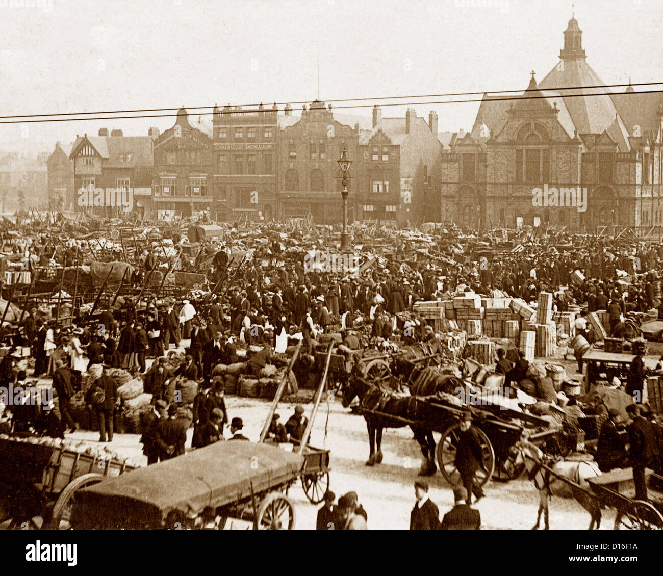 Jour de marché Wigan période victorienne Banque D'Images