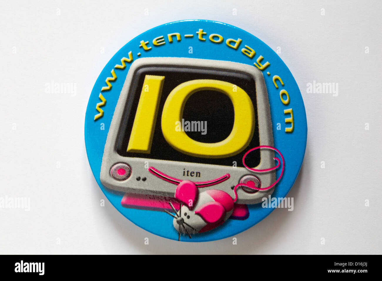badge à broche rond ten today isolé sur fond blanc Banque D'Images