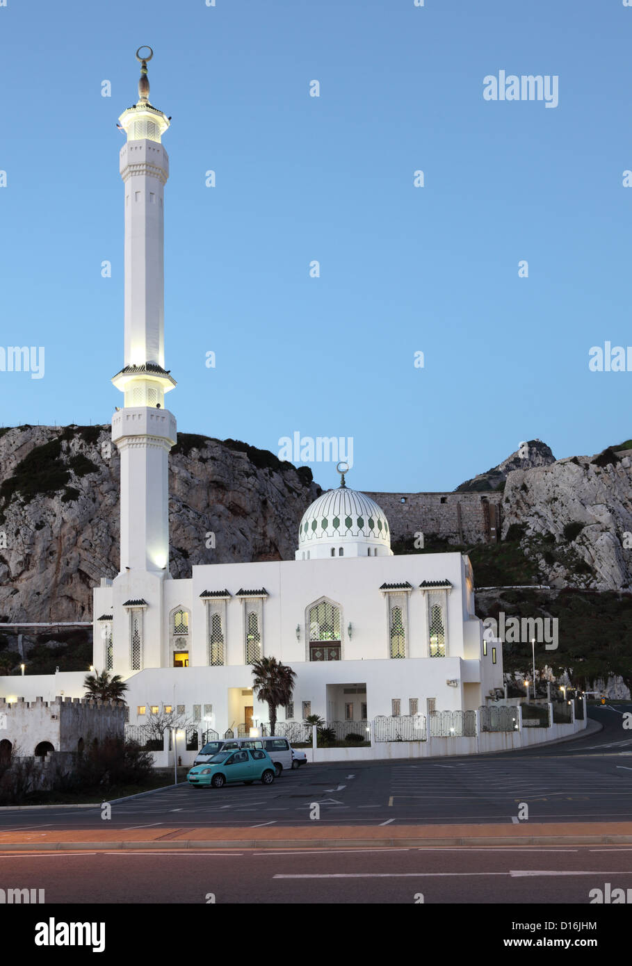 Mosquée à la Point Europa à Gibraltar au crépuscule Banque D'Images