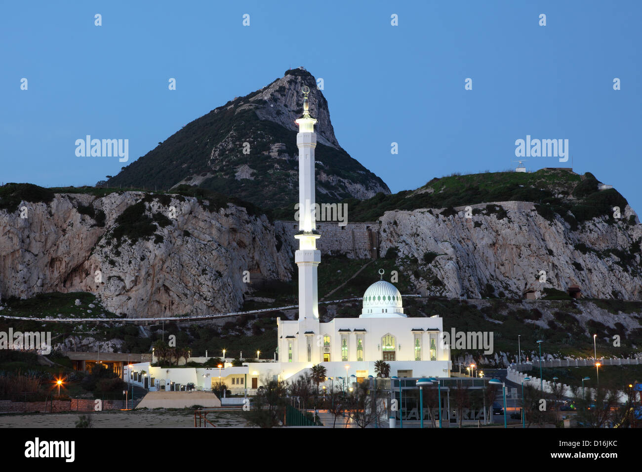 Mosquée à la Point Europa à Gibraltar au crépuscule Banque D'Images