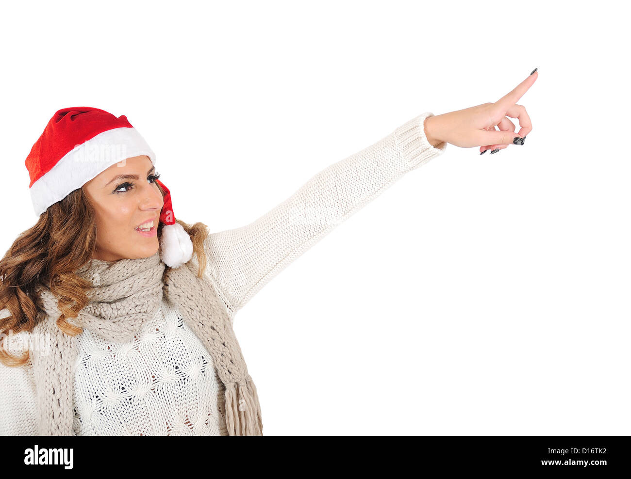 Young Girl pointing noël isolés Banque D'Images