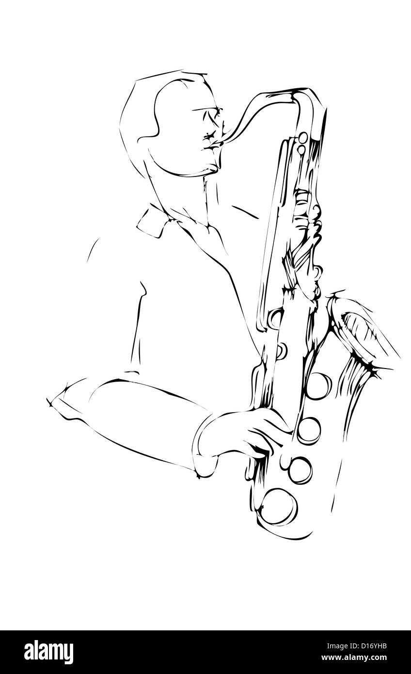 Un musicien avec un arcwise sketch saxophone Banque D'Images