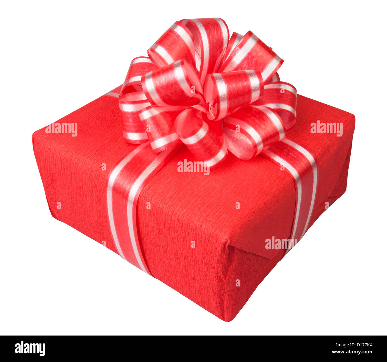 Boîte-cadeau présent rouge sur fond blanc Banque D'Images