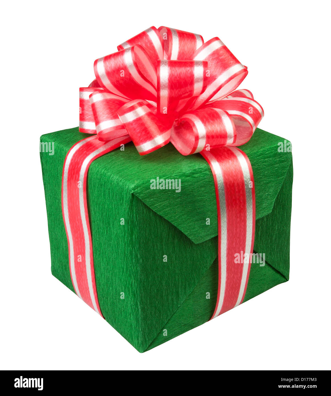 Boîte-cadeau présente vert sur fond blanc Banque D'Images