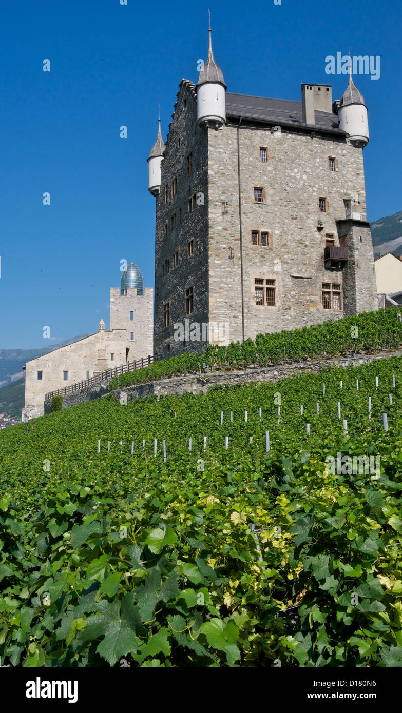 Vignoble et château des évêques Leuk Valais Suisse Banque D'Images