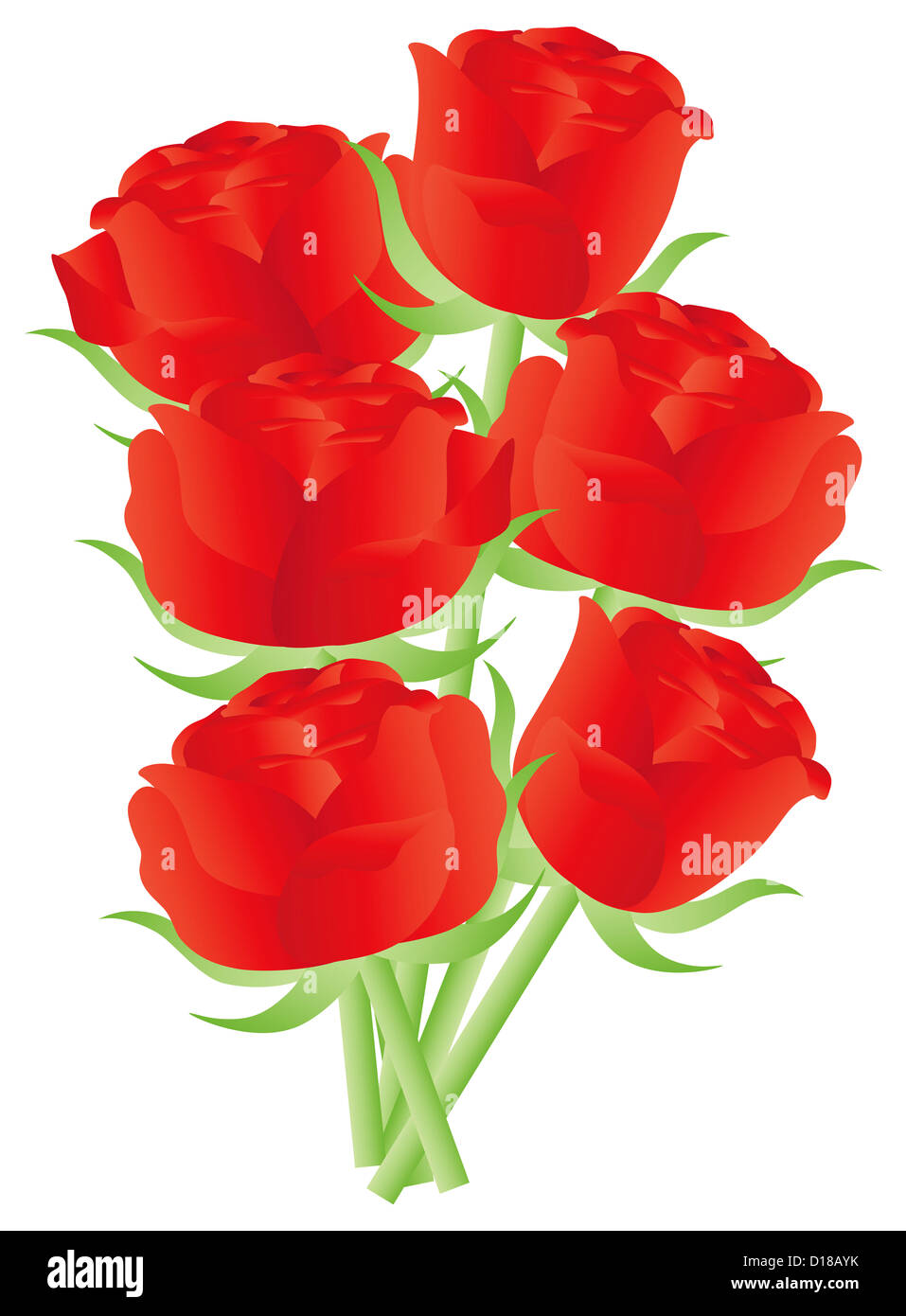 Bouquet de fleurs roses rouges pour la Saint-Valentin anniversaire ou une occasion spéciale illustration isolé sur fond blanc Banque D'Images