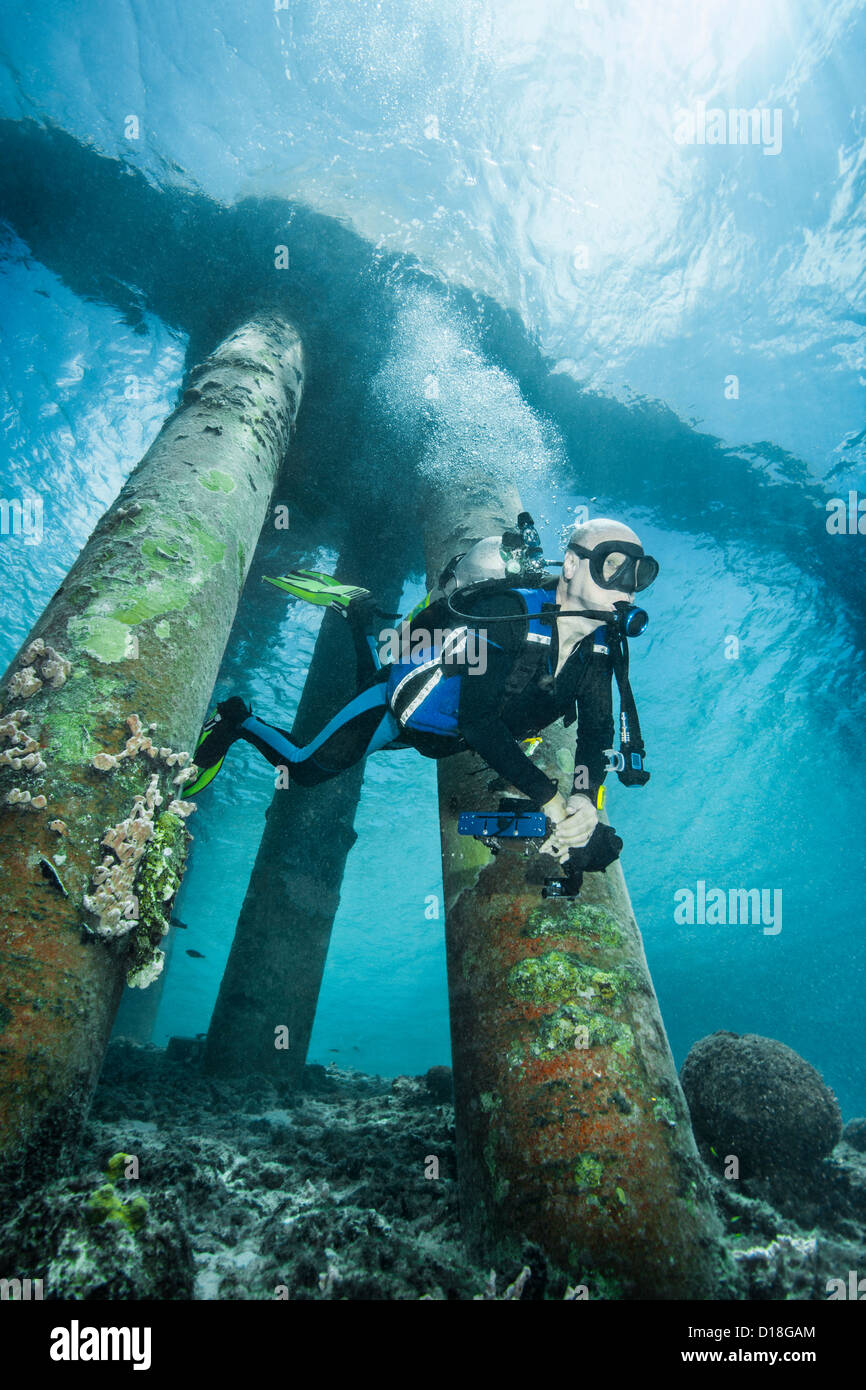 L'examen de plongeur épave sous-marine Banque D'Images
