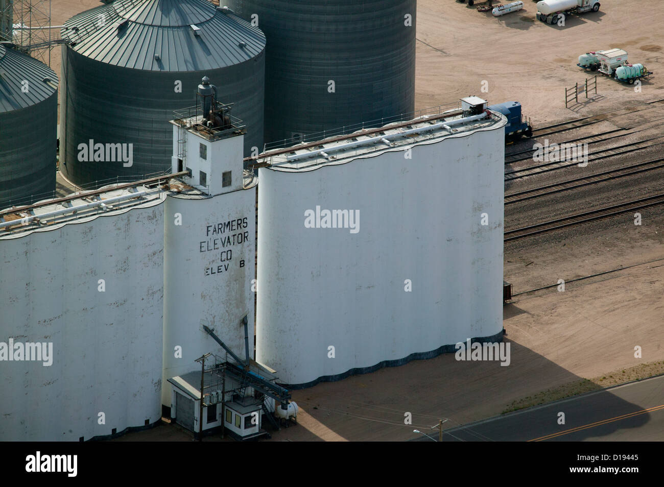 Photographie aérienne des élévateurs à grain Farmers Elevator Company Chappell Nebraska Banque D'Images