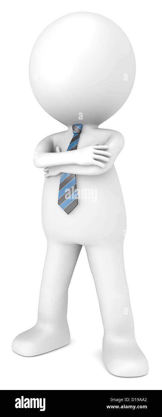 Le patron. Peu de caractère humain 3D Le patron debout, les bras croisés.  Cravate noire et bleue. Série les gens Photo Stock - Alamy