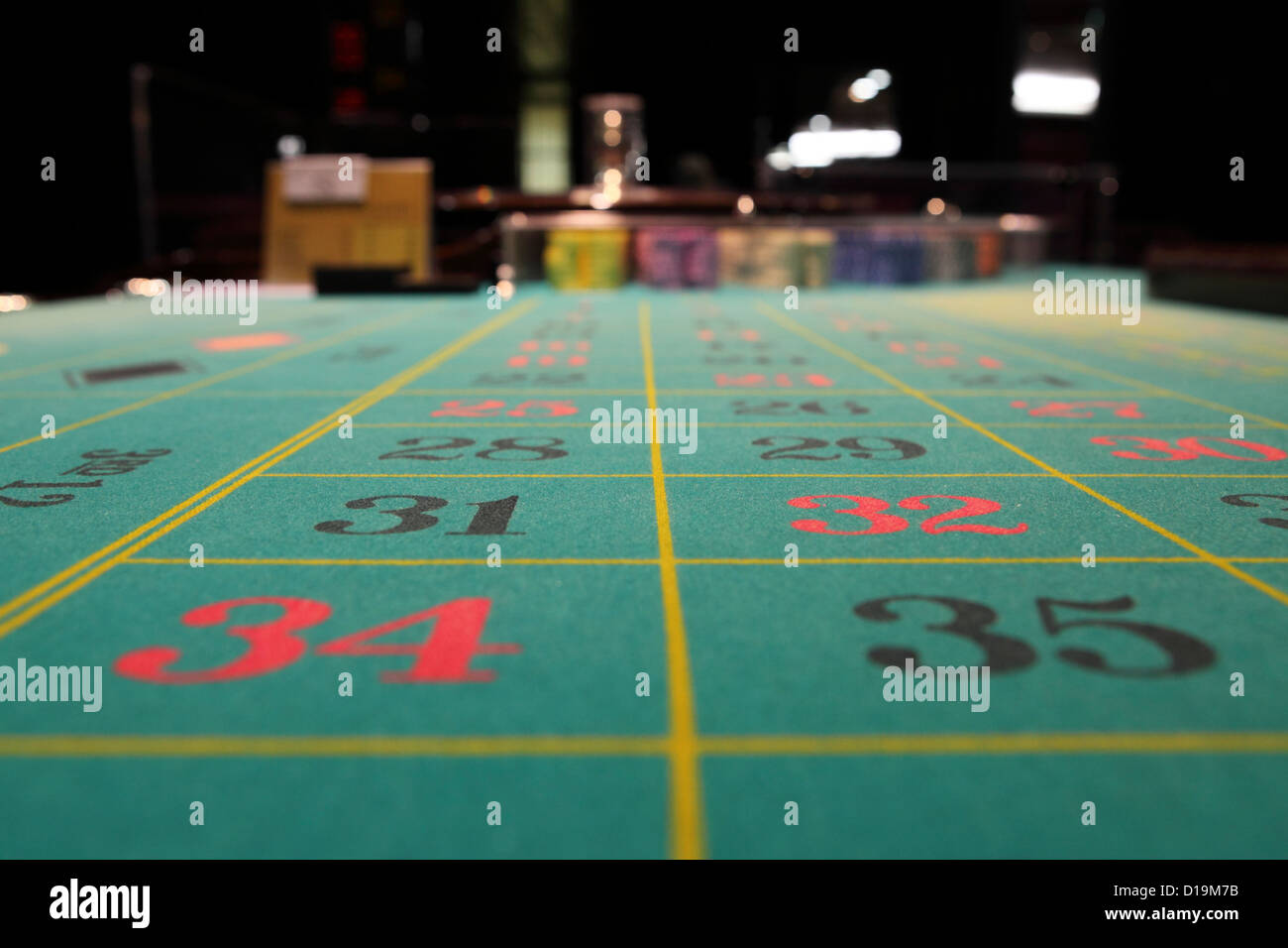 La feutrine verte de la table de roulette au casino de Pravets, Bulgarie. Banque D'Images