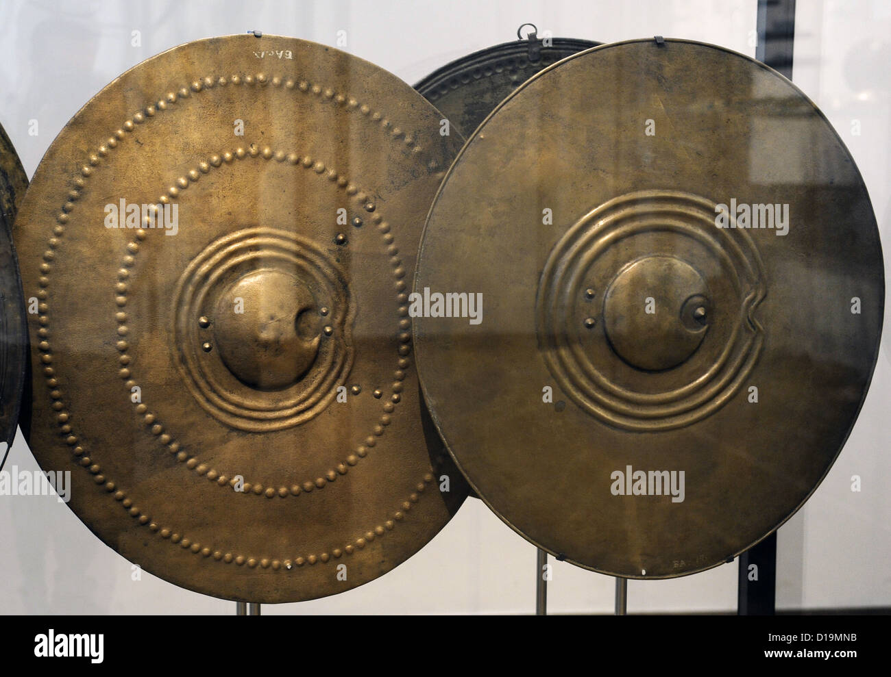 L'époque préhistorique. Metal Art de l'âge. L'Europe du Nord. Les boucliers ronds ont été utilisés dans les rituels. Banque D'Images