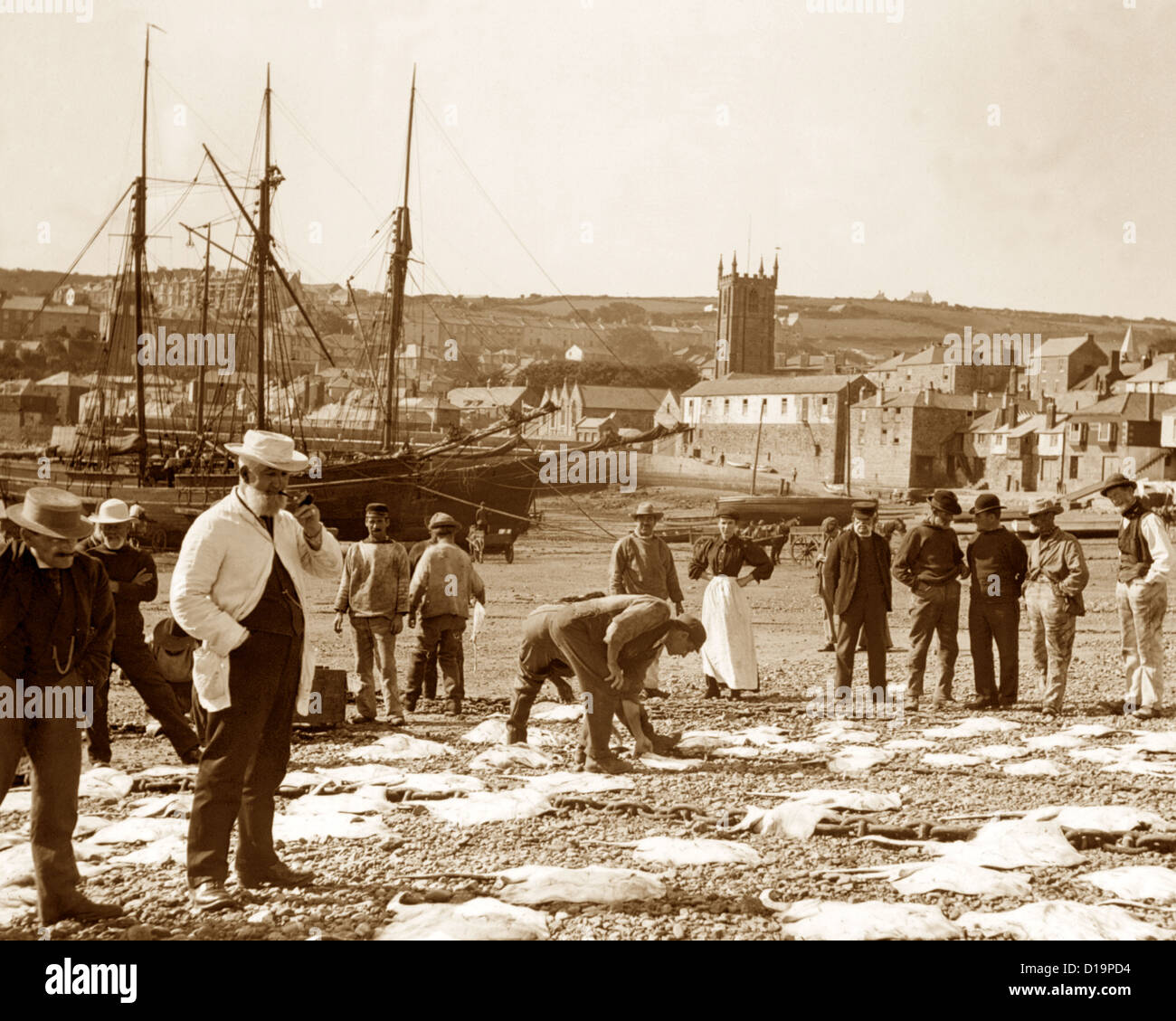 St Ives Cornwall pêcheurs période victorienne Banque D'Images