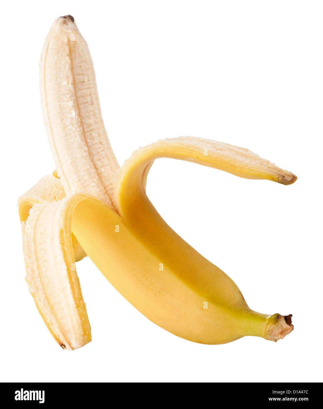 Ouvrir banana isolé sur fond blanc Banque D'Images