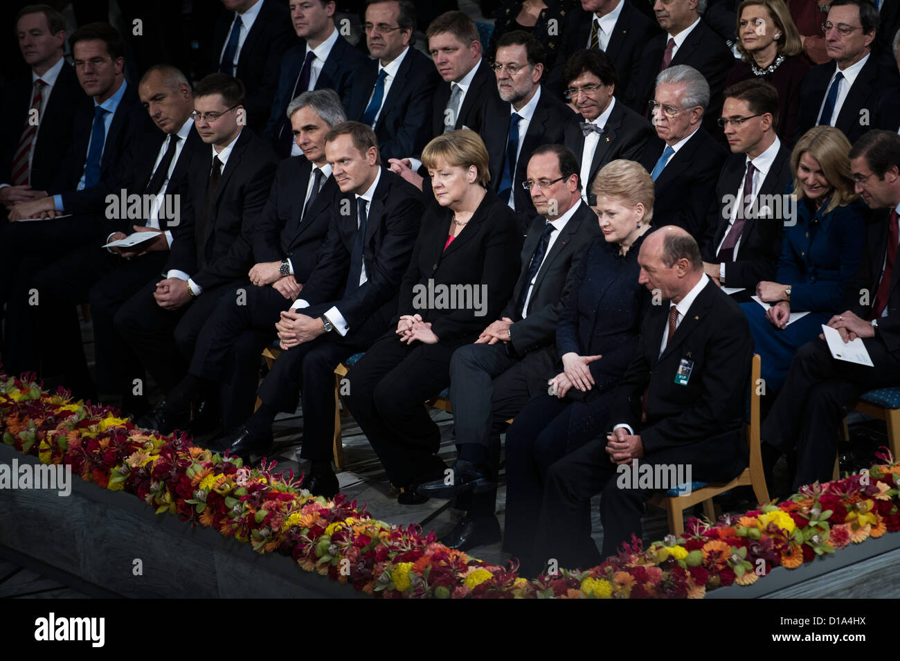 Oslo, Norvège. 10/12/2012. Les chefs d'Etat de participer à la cérémonie du Prix Nobel de la paix à l'Hôtel de Ville d'Oslo. Banque D'Images