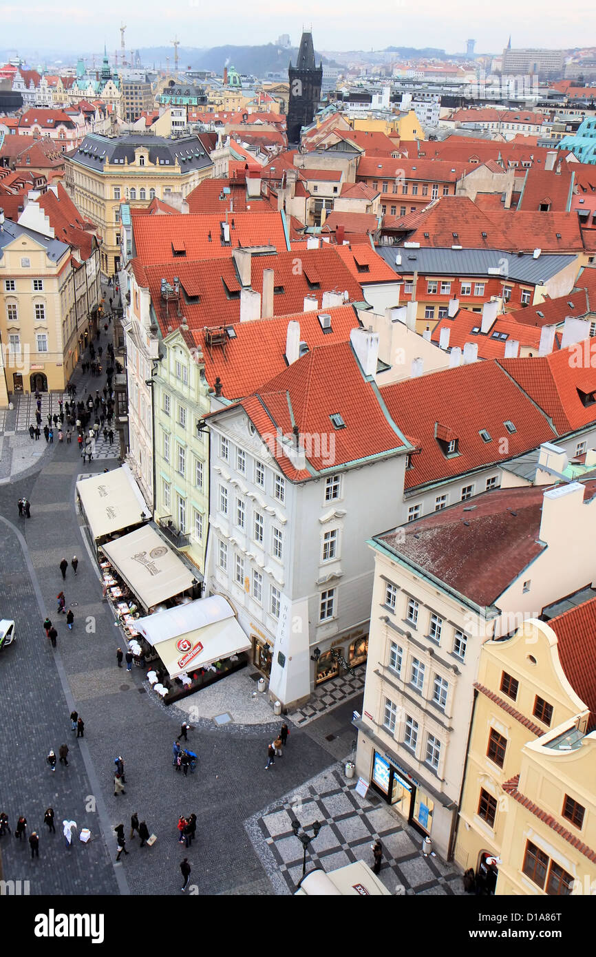 Vue aérienne de la place de la vieille ville, Prague, République Tchèque Banque D'Images