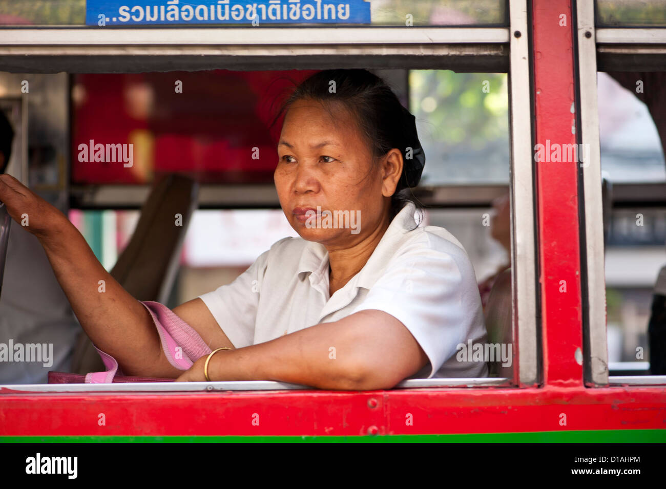 Les passagers d'un bus, Bangkok Banque D'Images