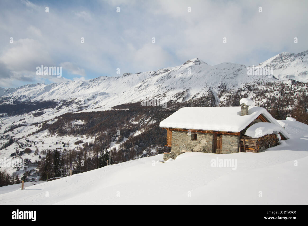 Une vue panoramique sur la vallée d'Aoste Champoluc,,Italie Banque D'Images