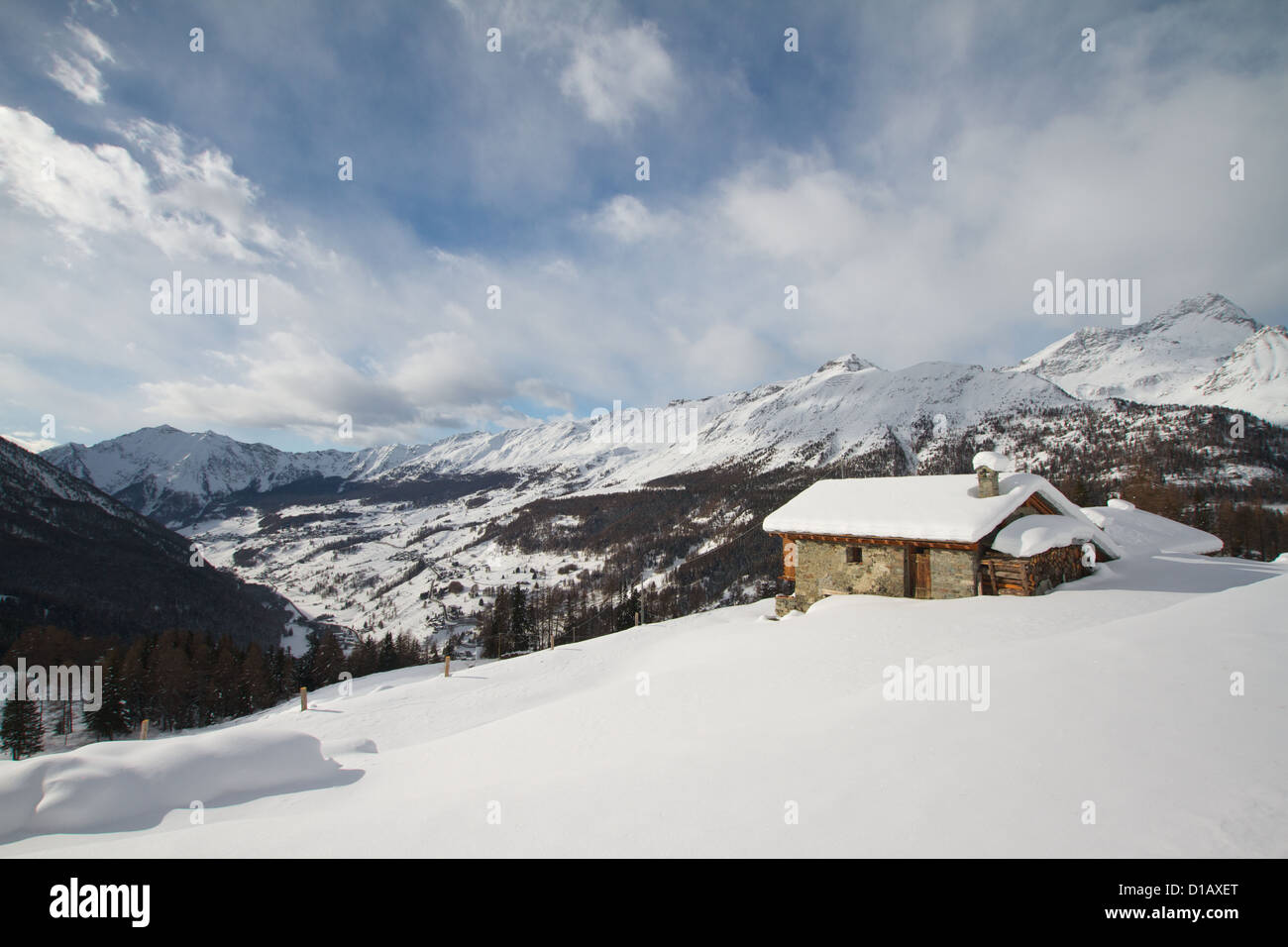 Une vue panoramique sur la vallée d'Aoste Champoluc,,Italie Banque D'Images