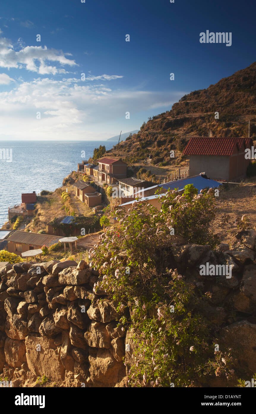 Village de Yumani sur Isla del Sol (Île du Soleil), le Lac Titicaca, en Bolivie Banque D'Images