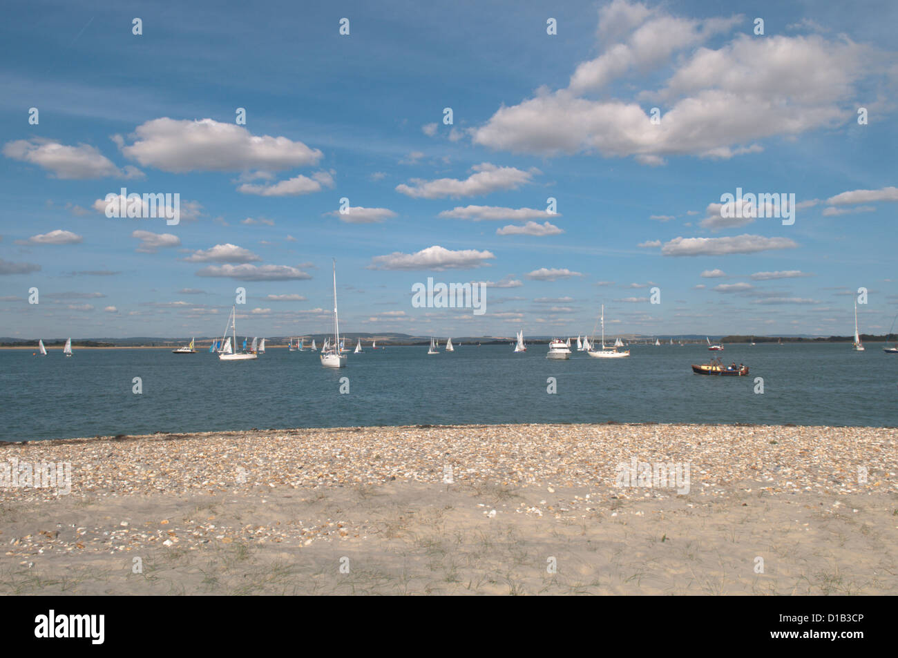 East West Wittering, tête, West Sussex, UK. Afficher le nord en Chichester Harbour. Septembre. Banque D'Images