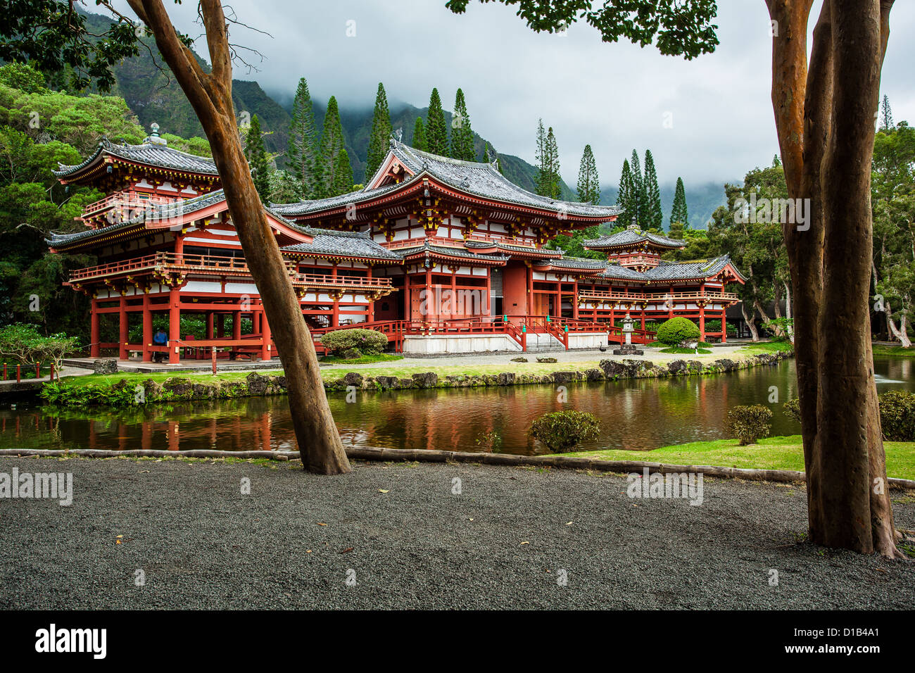 Temple Byodo-In, Hawaii, Oahu pittoresque Vallée des Temples bouddhistes Banque D'Images