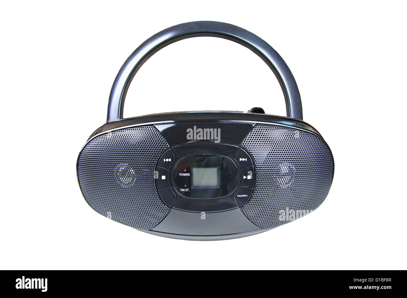 Boom Box petit noir isolé sur fond blanc Banque D'Images