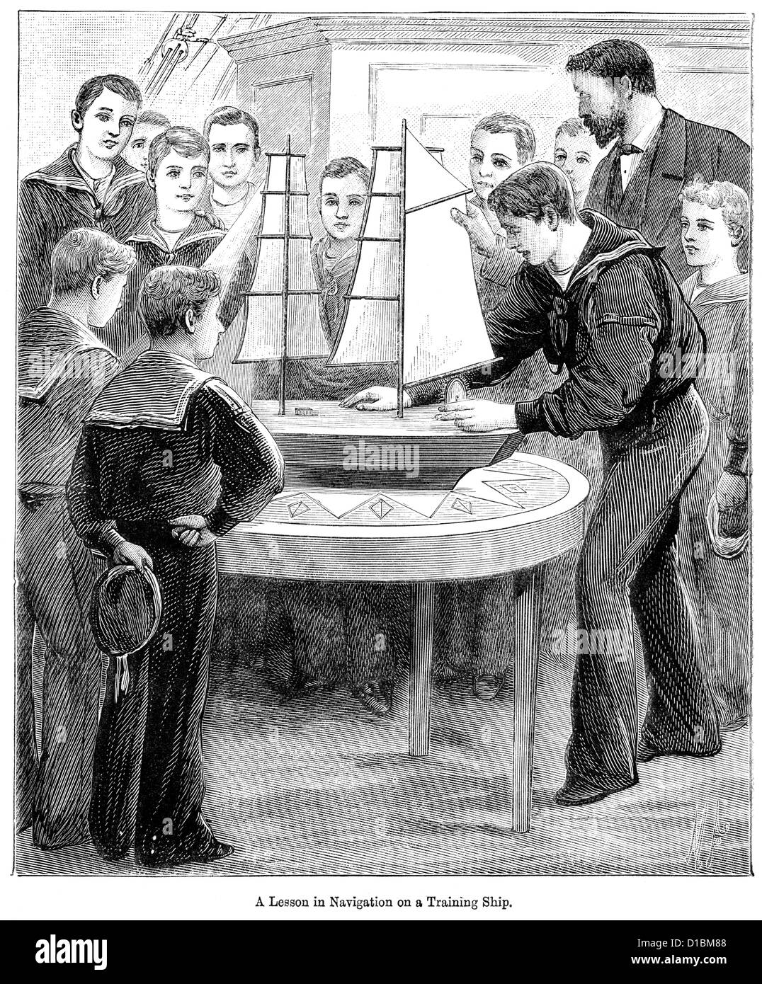 La gravure de l'époque victorienne de leçons dans la navigation sur un navire de la Marine royale, 1897 Banque D'Images