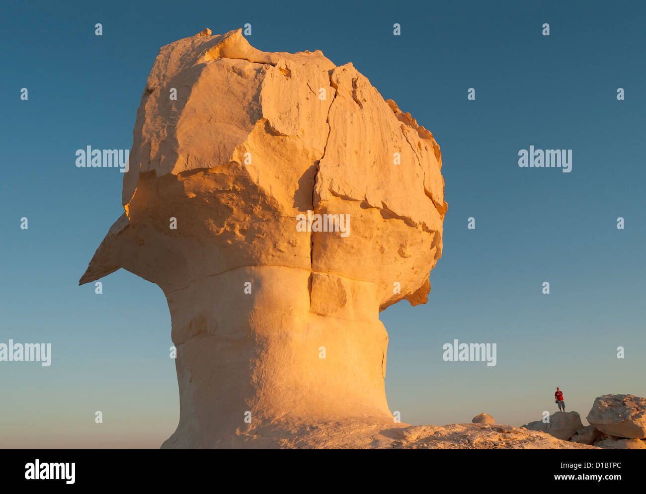 L'homme se distingue par Mushroom Rock Formation, le désert blanc (Sahara el Beyda), Egypte - autorisation modèle disponible sur demande Banque D'Images