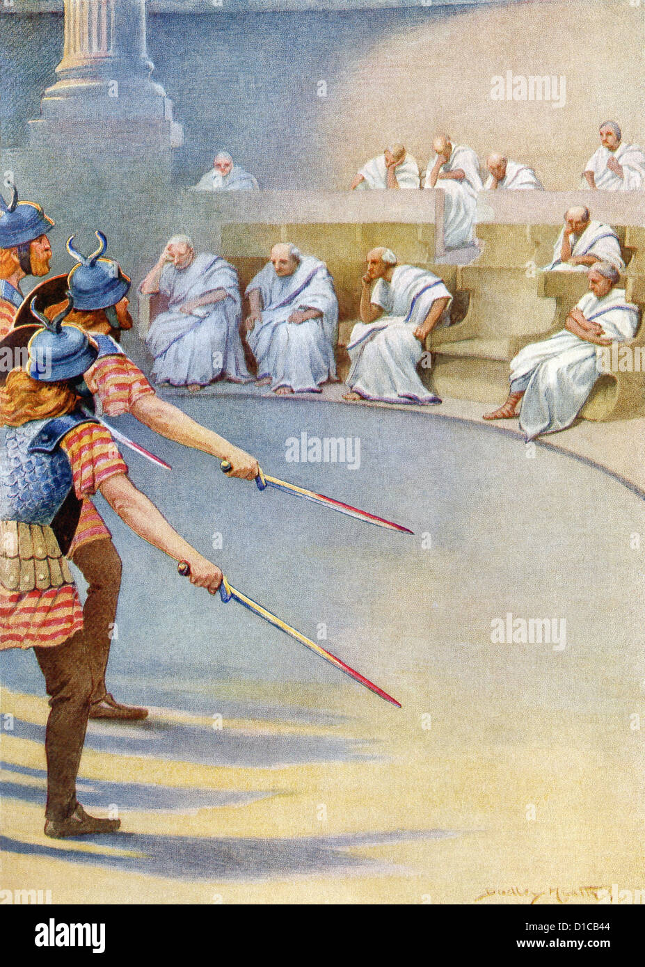Dans le 380s en C.-B., puis gaulois pénètre à Rome, les sénateurs ont refusé de fuir. Le sénateur Papirius a réagi après la Gaule touché sa barbe. Banque D'Images