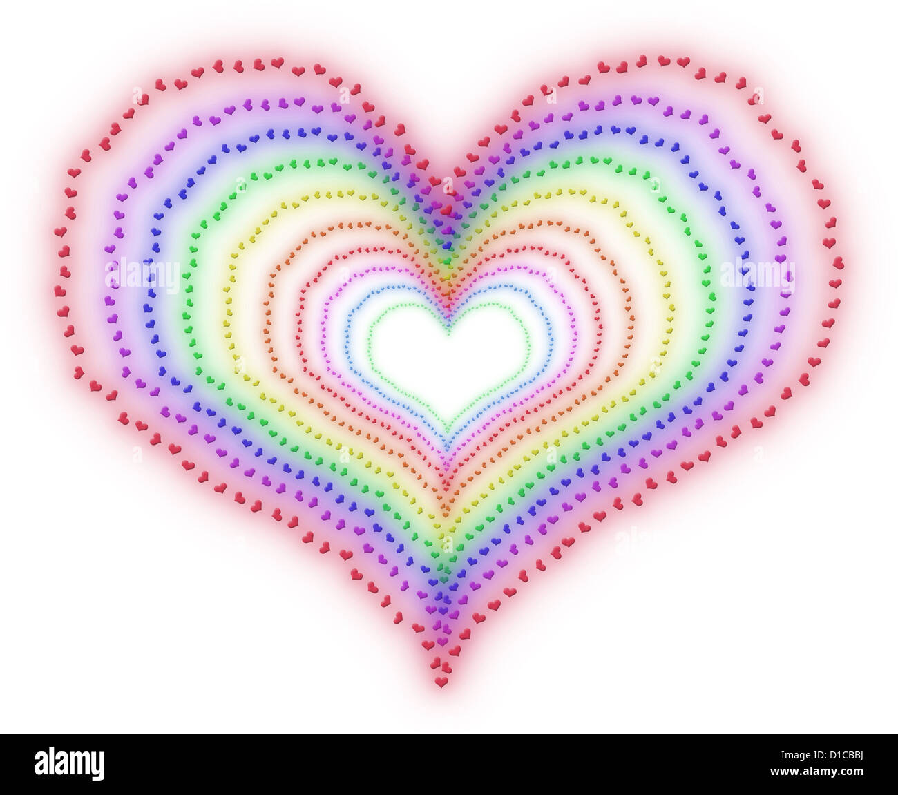 En forme de cœur de couleur arc-en-ciel de petits sentiers, d'un coeur Valentine blanc sur design Banque D'Images