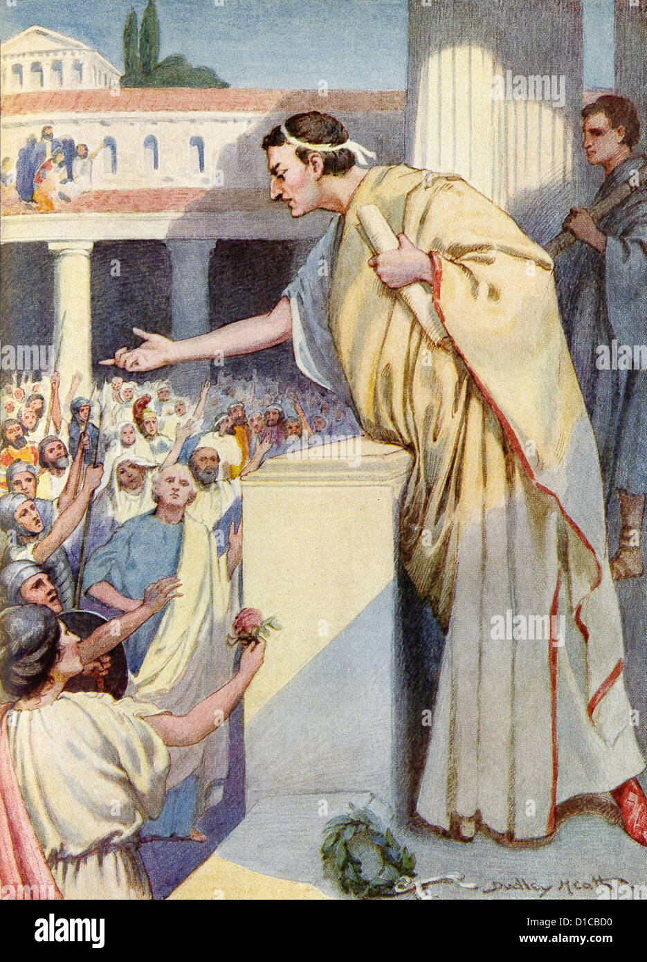 Marcus Tullius Cicero prend son cas contre l'homme politique romain/sénateur Lucius Sergius Catilina pour le peuple romain. Banque D'Images