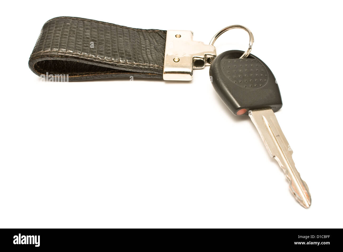 Clé de voiture avec poignée cuir isolated on white Banque D'Images