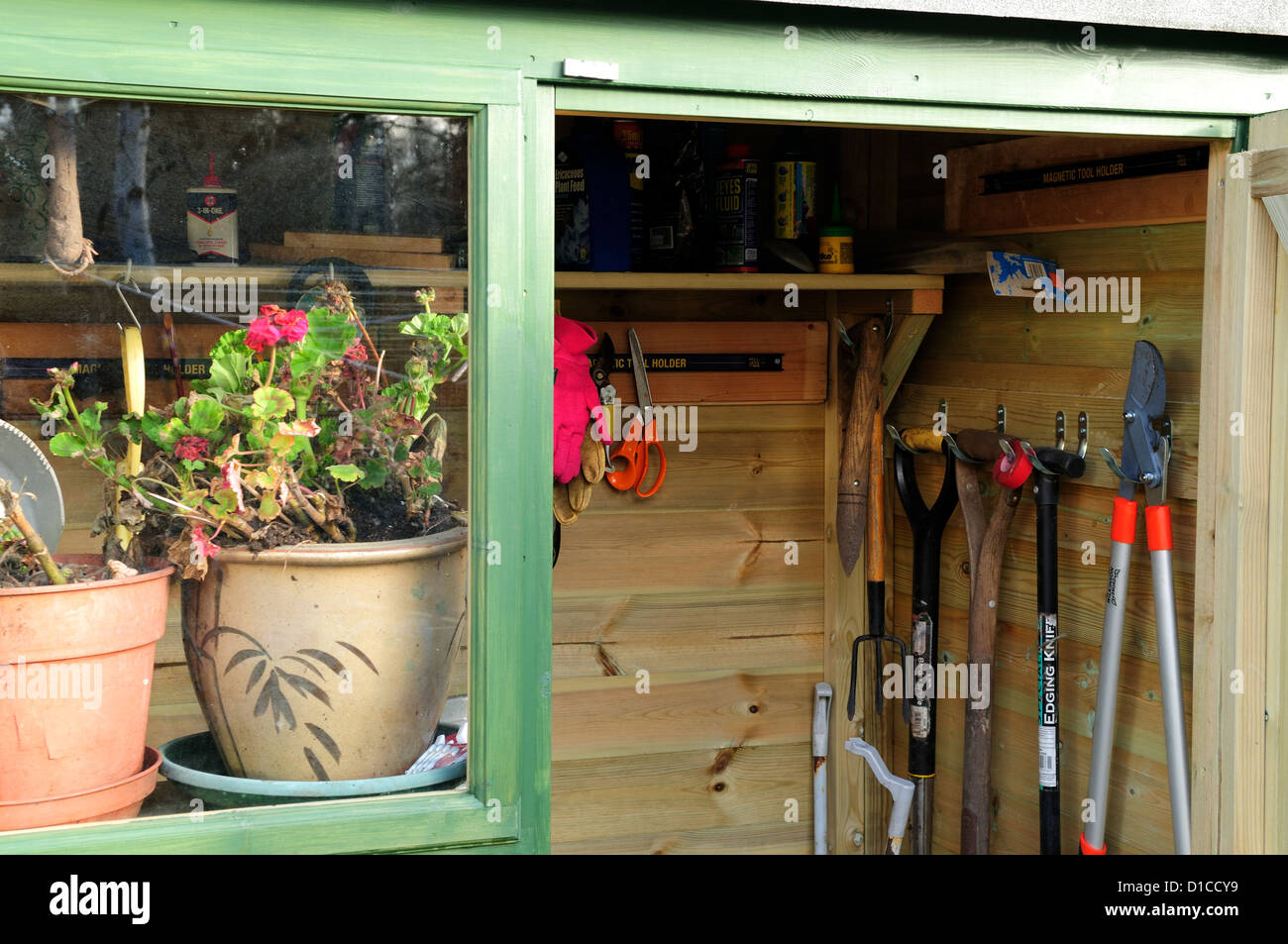 Abri de jardin vert. Banque D'Images