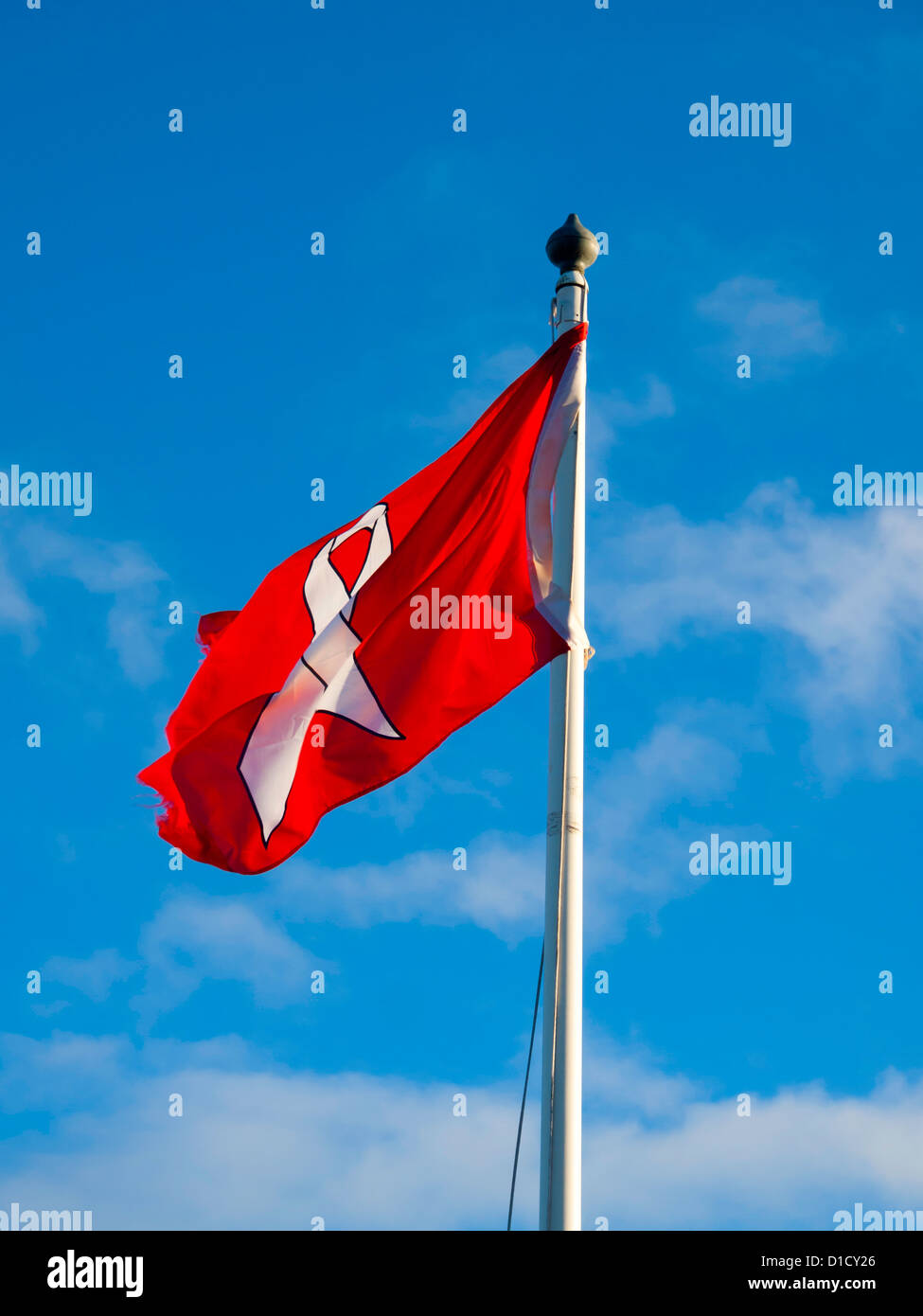 Ruban blanc sur un fond rouge drapeau de la campagne contre la violence domestique contre les femmes Banque D'Images